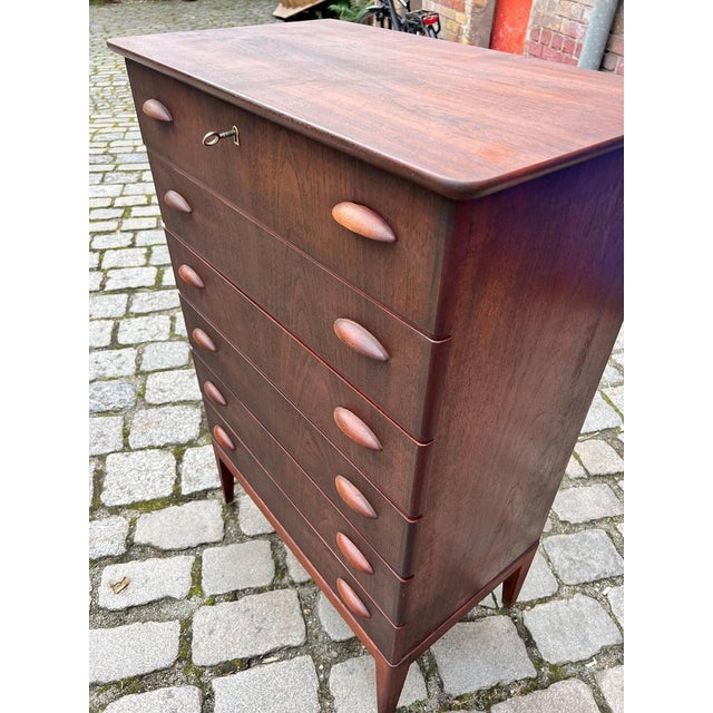 Teak Chest of Drawers with Lock, Denmark For Sale - Image 4 of 11