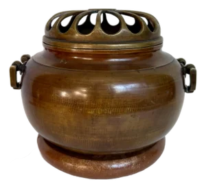 Antique Meiji Japanese Copper/Bronze Charcoal Hand Warmer or Brazier, Koro Form