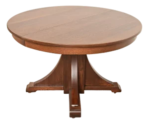 Stickley Brothers Antique Mission Oak Arts & Crafts Pedestal Extension Dining Table, Newly Refinished