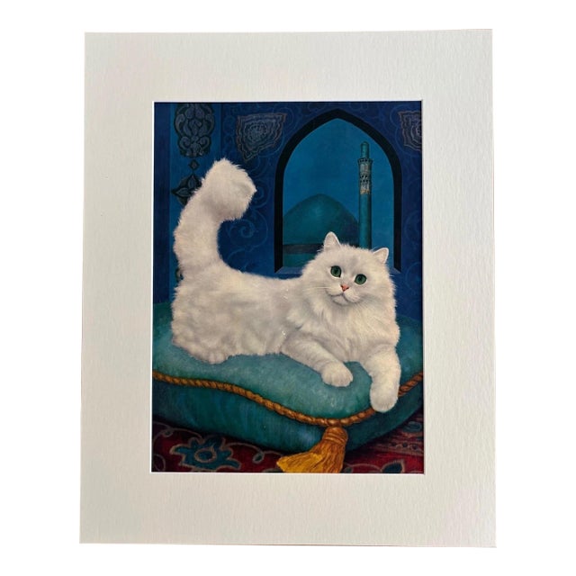 Vintage 1965 Girard Goodenow Cat Print in 16x20 Mat, Ready to Frame: Persian For Sale