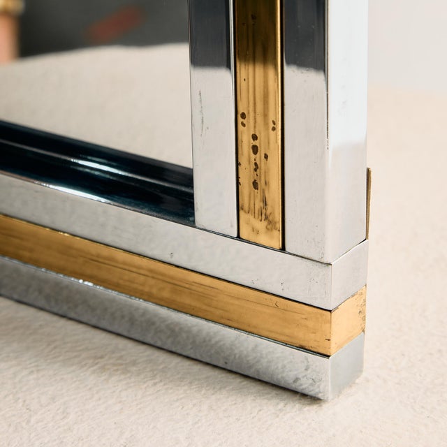 Gold Brass and Chrome Framed Mirror, 1970s For Sale - Image 8 of 9
