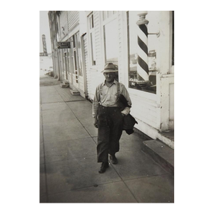 1950s Vernacular Snapshot Photograph Working Man and Barber Pole Cityscape