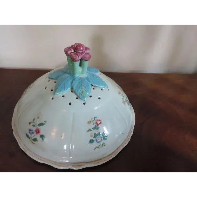 Antique 18th c. Chinese export porcelain tureen with interesting knop handle and applied loop handles. Decorated with...