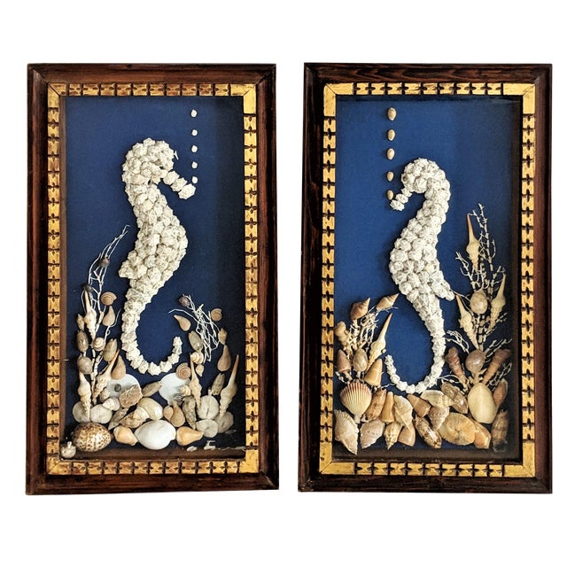 Vintage Seashell Seahorse Shadow Box Sculptures Wall Art a Pair Chairish