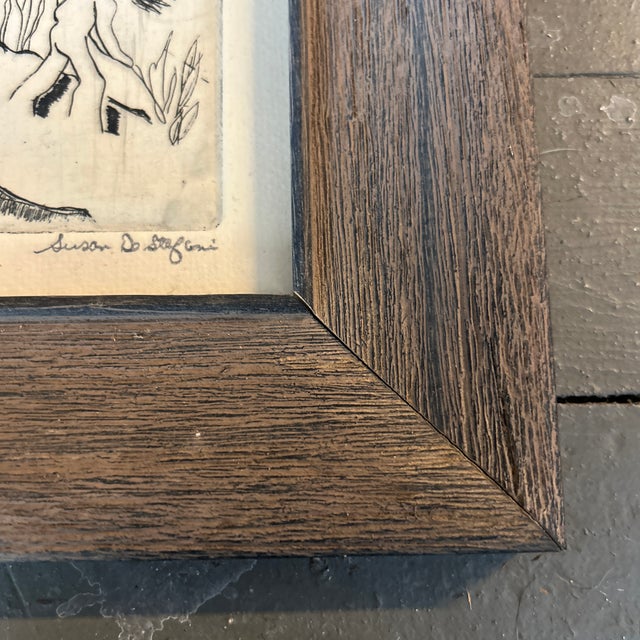 1980’s Original Folk Art Forest Scene Etching For Sale - Image 4 of 5