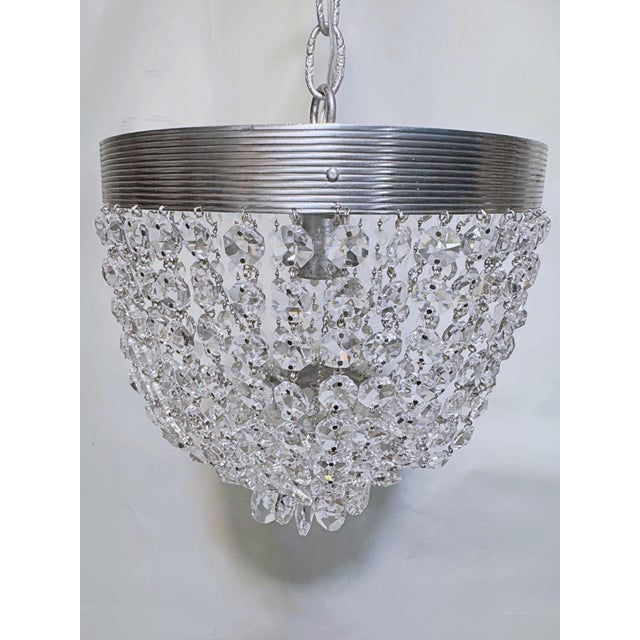 Silver Vintage Hollywood Regency Reeded Tiered Crystal Basket Chandelier For Sale - Image 8 of 9