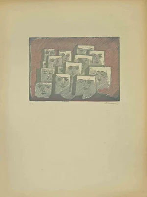 Mino Maccari, Faces, Linocut, 1940s