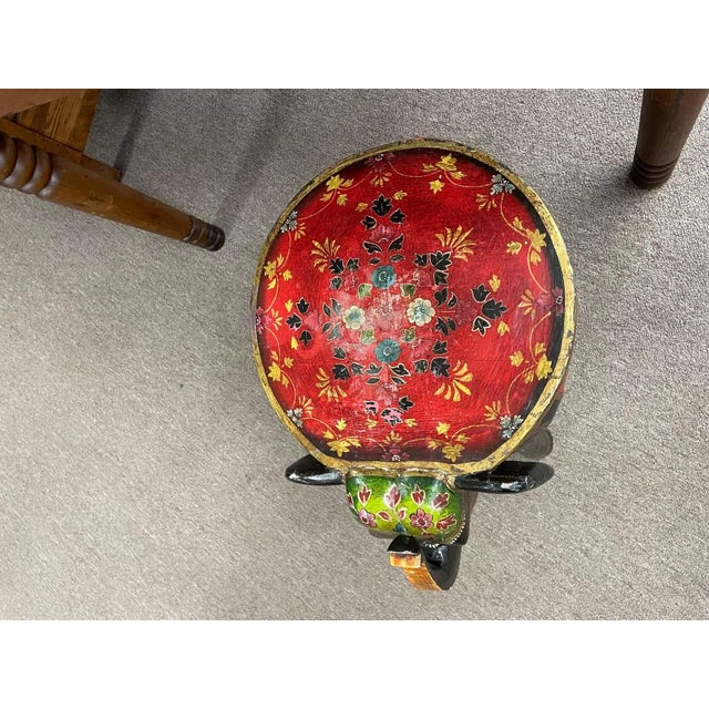 Wood Vintage Handpainted Solid Wooden Elephant FootStool, 15 Inches Tall, Indian Style For Sale - Image 7 of 8