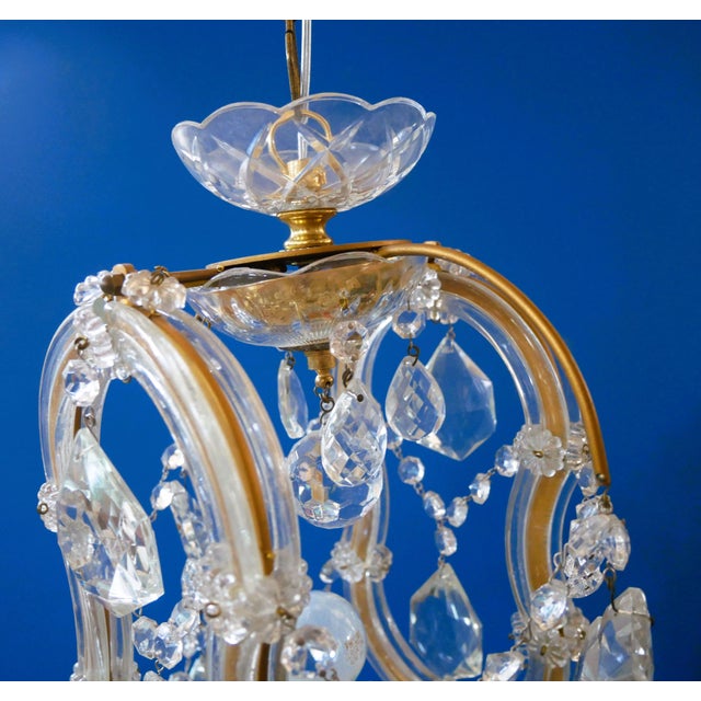 Small Vintage Crystal and Glass Chandelier, 1950s For Sale - Image 4 of 12