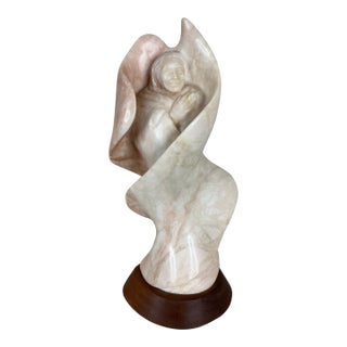1990s Native American Carved Stone Alabaster Sculpture by Artist Elk Woman For Sale