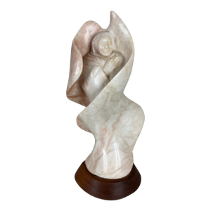 1990s Native American Carved Stone Alabaster Sculpture by Artist Elk Woman