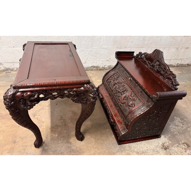 Early 20th Century Early 20th Century Heavily Carved Japanese/Asian Secretary Desk With Volcanos and Dragons For Sale - Image 5 of 15