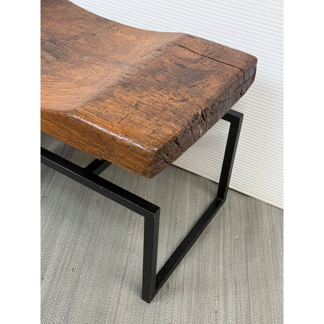 Brown Rustic Live Edge + Contoured Bench Seat For Sale - Image 8 of 12