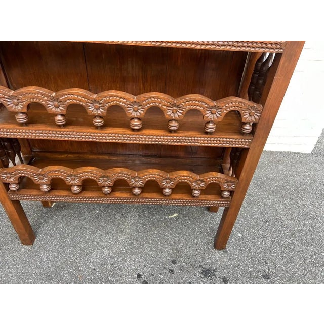 Brown Early 20th-C. Moroccan Heavily Carved Wood Bookcase Etagere. For Sale - Image 8 of 11