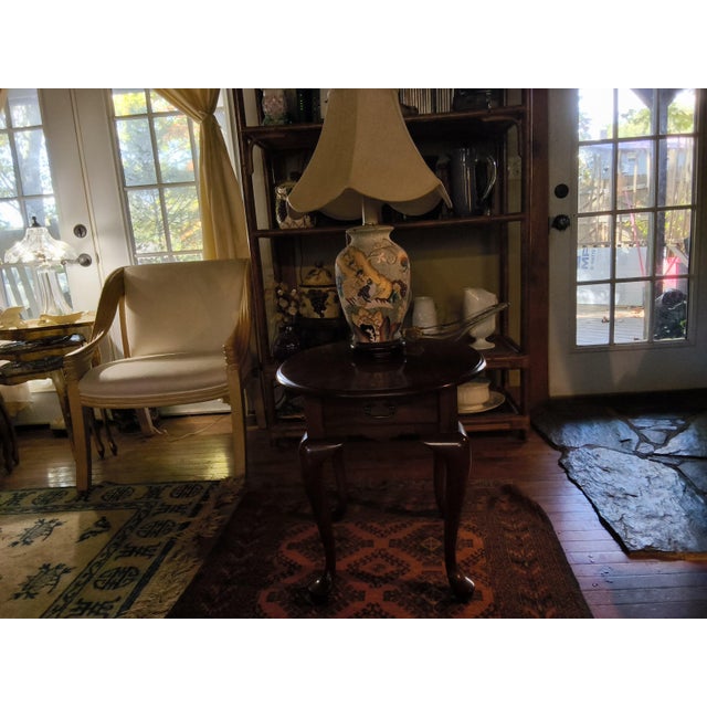 Vintage Pennsylvania House Solid Cherry Queen Anne Oval End Table With Drawer - Pristine Condition For Sale - Image 9 of 9