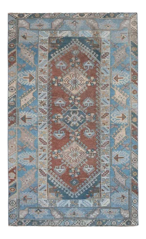 Faded Blue Turkish Oushak Rug 3'10" X 6'1"