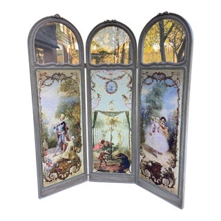 1960s French Louis XVI Gray Beech Room Divider Screen - 3 Panels For Sale
