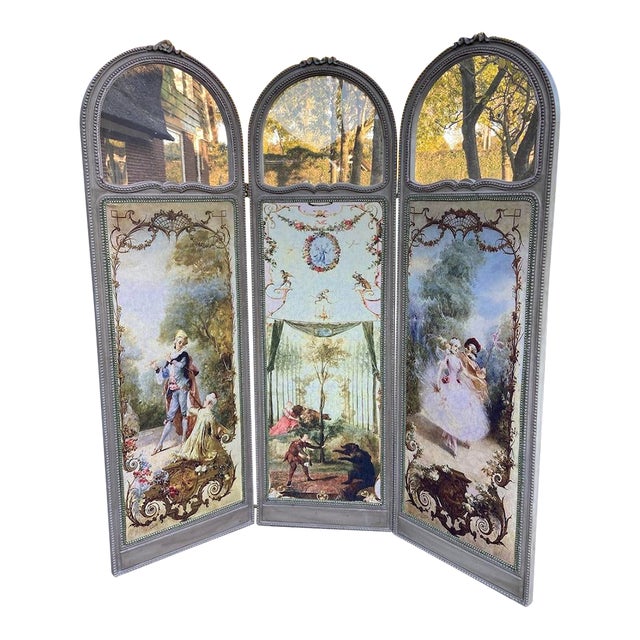 1960s French Louis XVI Gray Beech Room Divider Screen - 3 Panels For Sale