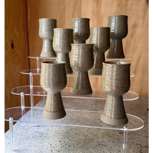 Handmade Speckled Stoneware Goblets, Set of 8 For Sale - Image 10 of 18