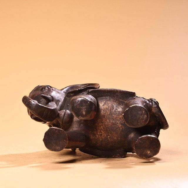 Chinese Antique Chinese Solid Copper "Feng Hou Bai Xiang" Monkey on Elephant Figurine - Auspicious Scholar Official Symbol, Heavy Bronze Sculpture For Sale - Image 3 of 9