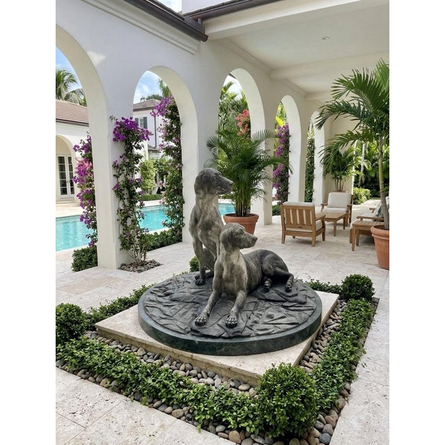 Gray 1980s Cast Marble Sculpture of Two Hunting Dogs on a Round Base For Sale - Image 8 of 12