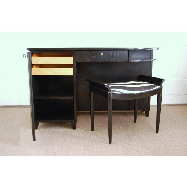 Mid-Century Modern Swedish Art Moderne Black Writing Desk With Zebra Hair Hide For Sale - Image 3 of 9
