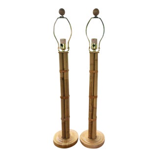 Tall Bamboo Rattan Lamps - a Pair For Sale