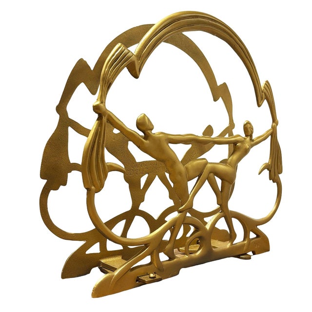 1920s 1928 Art Deco Nude Flapper Brass Magazine Rack by Seville Art Metal Studios For Sale - Image 5 of 12