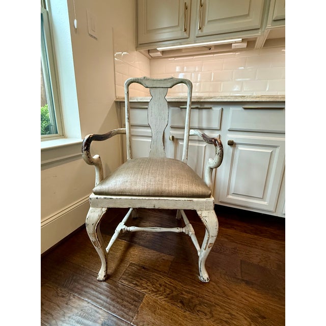 Bespoke 90” Wood & Iron Trestle Dining Table With 8 Custom Swedish Rococo Chairs by Slovack-Bass For Sale In Houston - Image 6 of 10