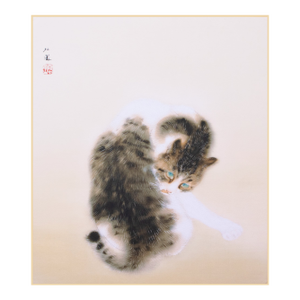 "Cat", Heisei Era Japanese Silk Painting