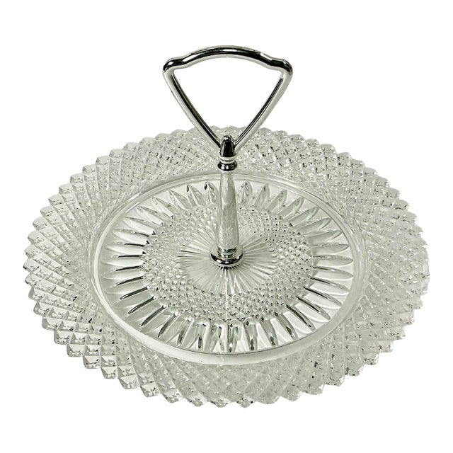 Mid 20th Century Hollywood Regency Boho Chic Glass Diamond Point Bon Bon Plate. For Sale