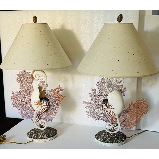Coastal 1960s Impressive Coastal Pair Sea Shell W Sea Fans Lamps For Sale - Image 3 of 8