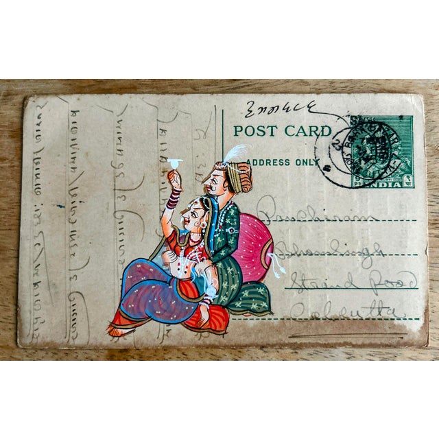 Vintage Indian hand painted Rajasthani Paper postcard. Acquired at and auction in Texas in 2021. A beautiful authentic...
