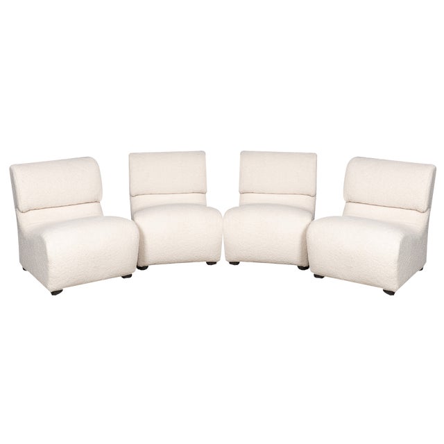 Lounge Chairs in Cream Bouclé, 1980, Set of 4 For Sale