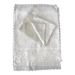 2000s Schweitzer Armonia Damask White Scalloped Edge Linen Dinner Napkins- Set of 9
