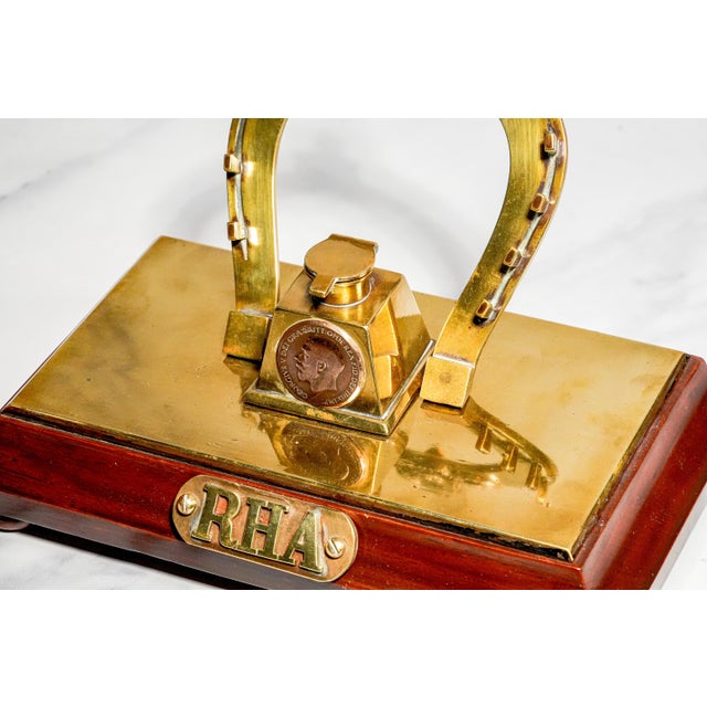 1910s Rare World War I Royal Horse Artillery Rha Antique Custom Desk Military Inkwell Inkstand Horseshoe Pen Stand Militaria Collectible For Sale - Image 5 of 15