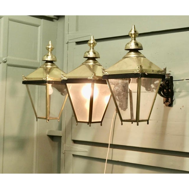 Large Brass Wall Hung Lantern Wall Light, 1960s For Sale - Image 6 of 9