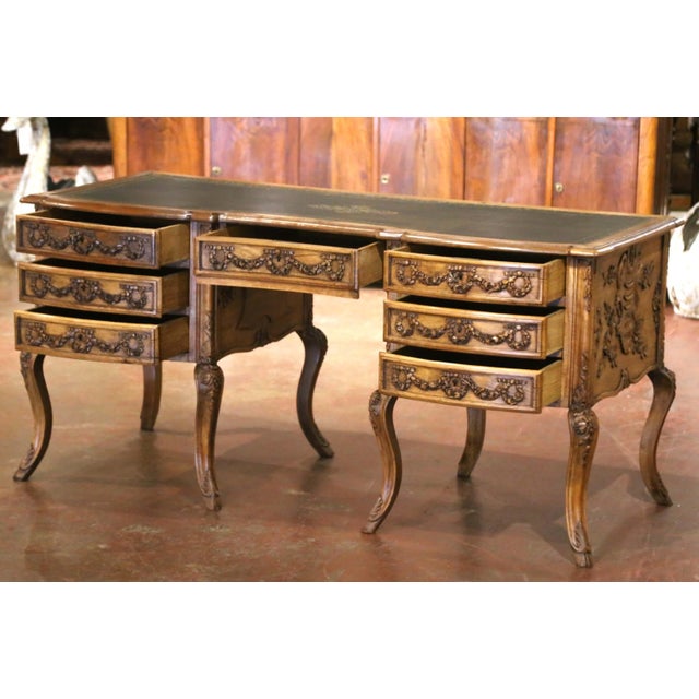 Late 19th Century 19th Century French Louis XV Carved Walnut Leather Top Desk From Provence For Sale - Image 5 of 11