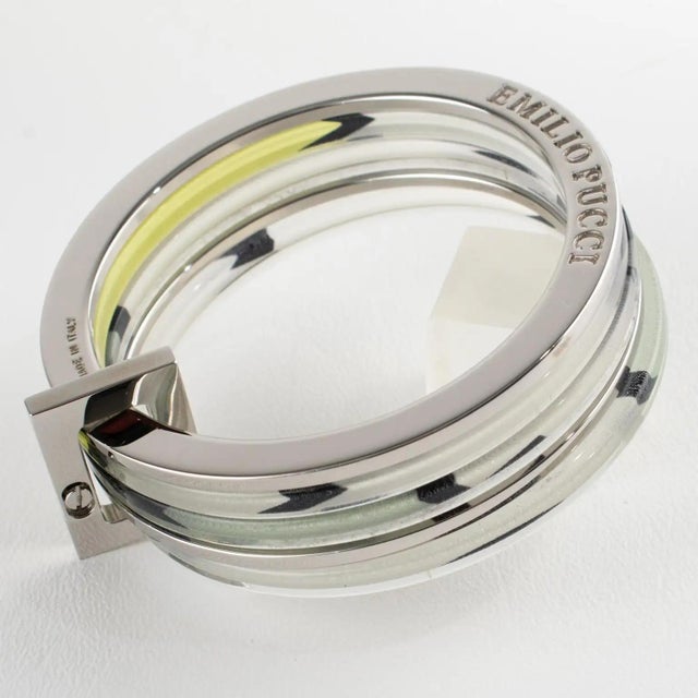 Emilio Pucci Stacked Silvered Spacer Bracelet Bangle with Lucite and Silk For Sale - Image 9 of 13