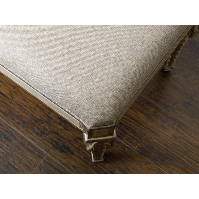 Mid-Century Modern Italian Midcentury Painted Bench with Silver Foliage Carved Legs and Upholstery For Sale - Image 3 of 11