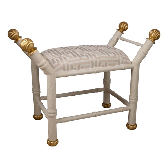 Boca White Paros Greek Key Bamboo Bench For Sale