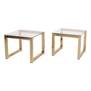 Vintage Brass Square Side Tables from Renato Zevi, 1970s, Set of 2 For Sale