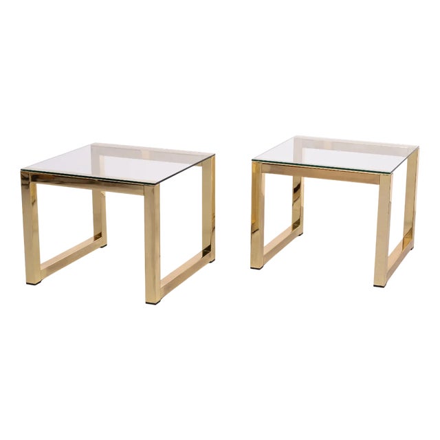 Vintage Brass Square Side Tables from Renato Zevi, 1970s, Set of 2 For Sale