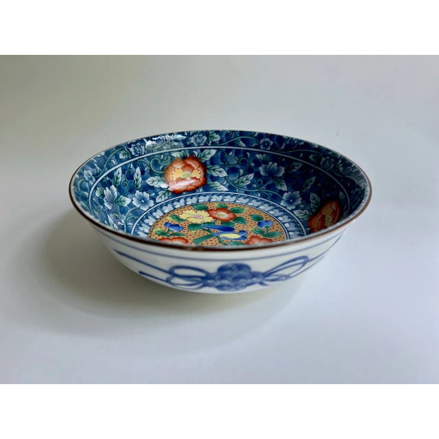 Vintage Juzan Gama Blue & White "Bluebird" Porcelain Serving Bowl For Sale - Image 4 of 12