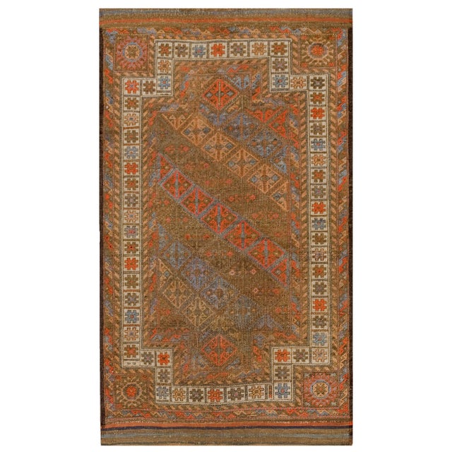 Textile 1890s Brown Tribal Islamic Prayer Antique Baluch Turkmen Rug 3'0" X 5'3" Handknotted Wool Carpet For Sale - Image 7 of 7