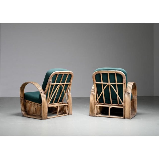 Wood Vintage Italian Rattan Lounge Chairs in Green Wool by Franco Albini, 1975, Set of 2 For Sale - Image 7 of 13