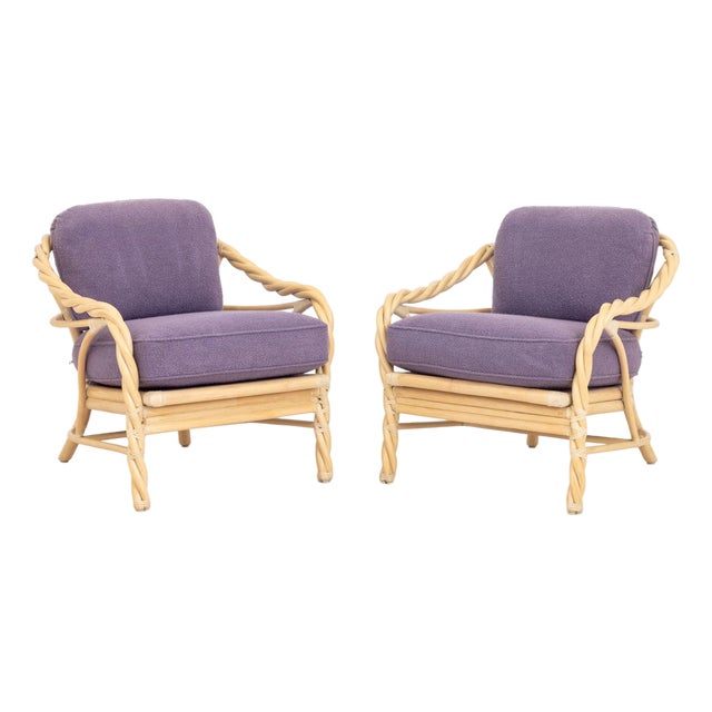 McGuire Twisted Rattan Armchairs, Pair For Sale
