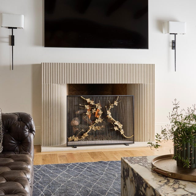 Brilliant Gold Sakura Fireplace Screen Iron For Sale In Dallas - Image 6 of 6