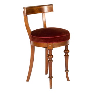 Italian Curved Back Chair in Walnut with Red Velvet Seat, Early 20th Century For Sale
