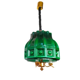 Large Scandinavia Pull Down Hanging Light in Green Glass by Helena Tynell for Flygsfors, 1960s For Sale